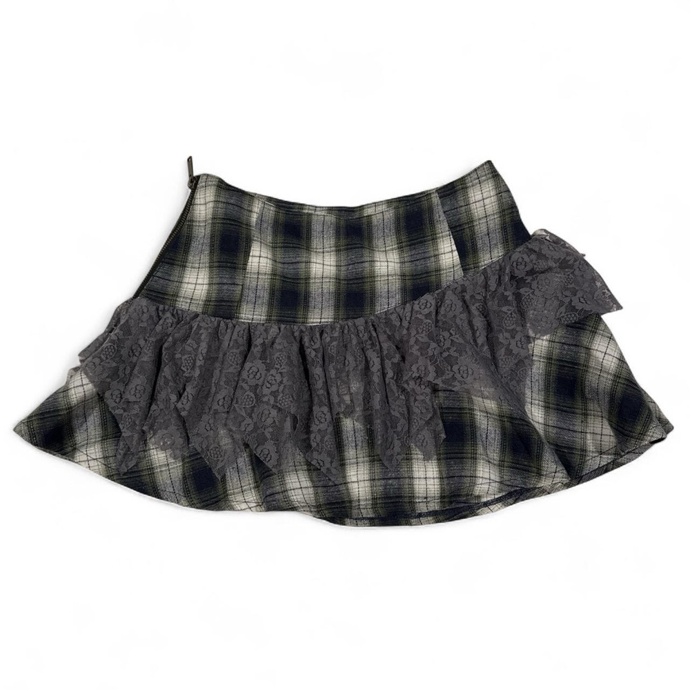 current mood flannel mini skirt with lace layered detailing